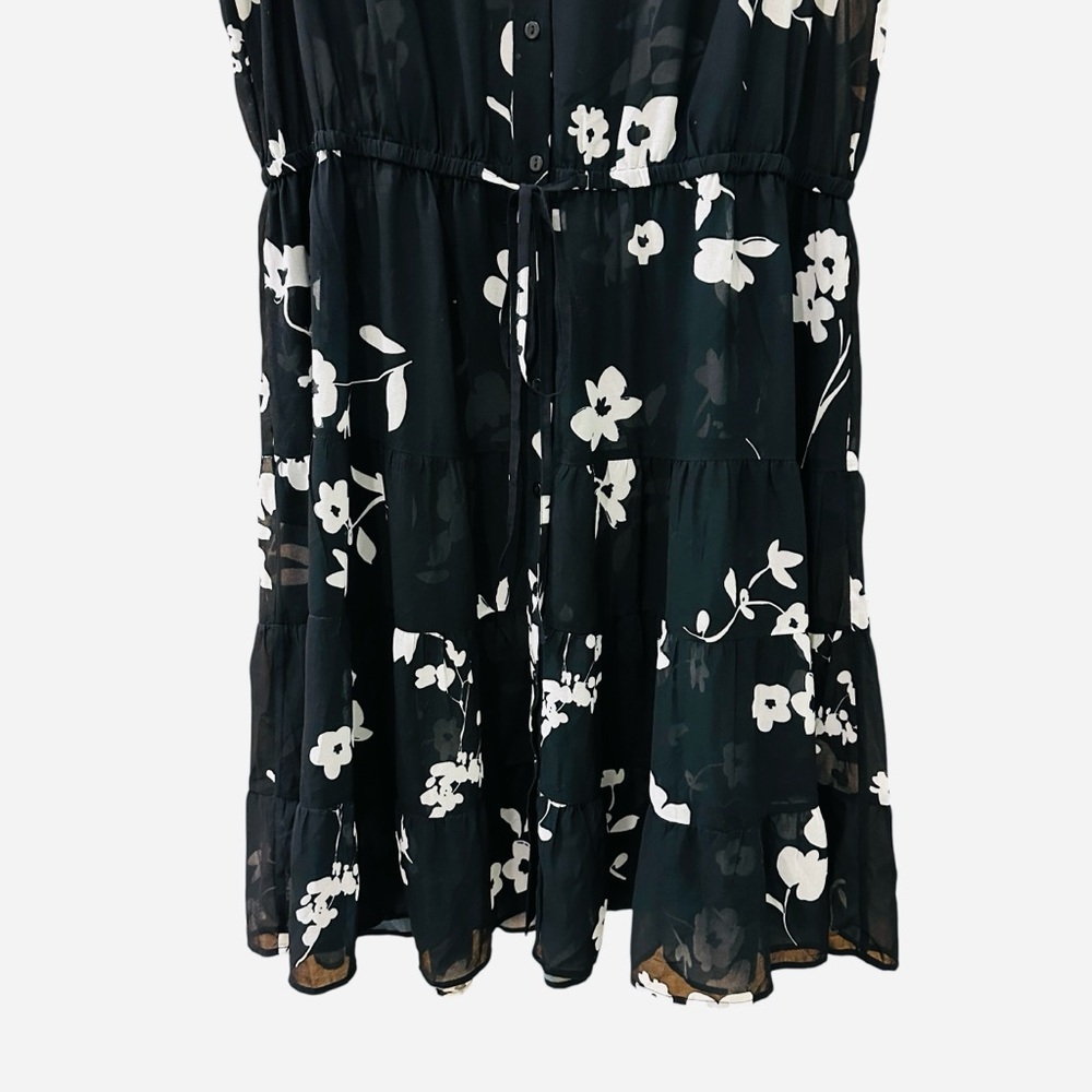 Wayward Fancies sheer sleeveless black white floral button down tiered dress - Picture 7 of 10